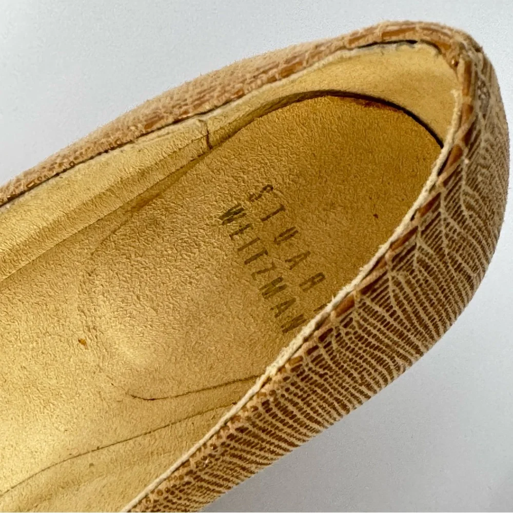 Stuart Weitzman Bucalina Wedge Heels Lizard-Embossed Leather Tortoise Buckle 7.5 - Picture 4 of 14